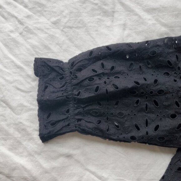 Wilfred Black Caravan Boho Eyelet Cotton Puff Sleeve Blouse Size XS - Picture 6 of 9